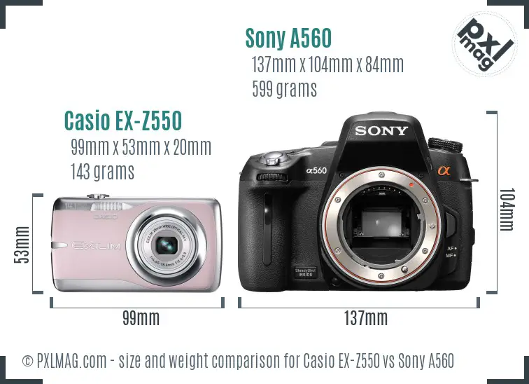 Casio EX-Z550 vs Sony A560 size comparison