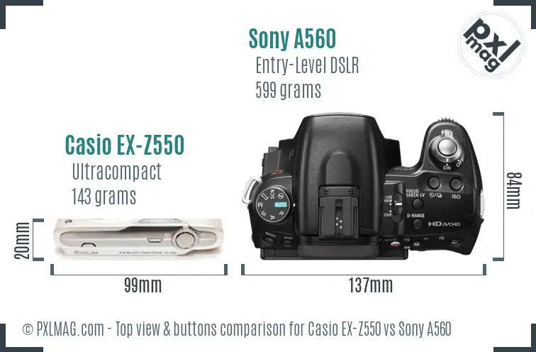 Casio EX-Z550 vs Sony A560 top view buttons comparison