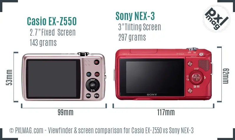 Casio EX-Z550 vs Sony NEX-3 Screen and Viewfinder comparison