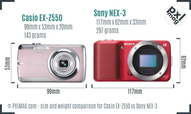 Casio EX-Z550 vs Sony NEX-3 size comparison