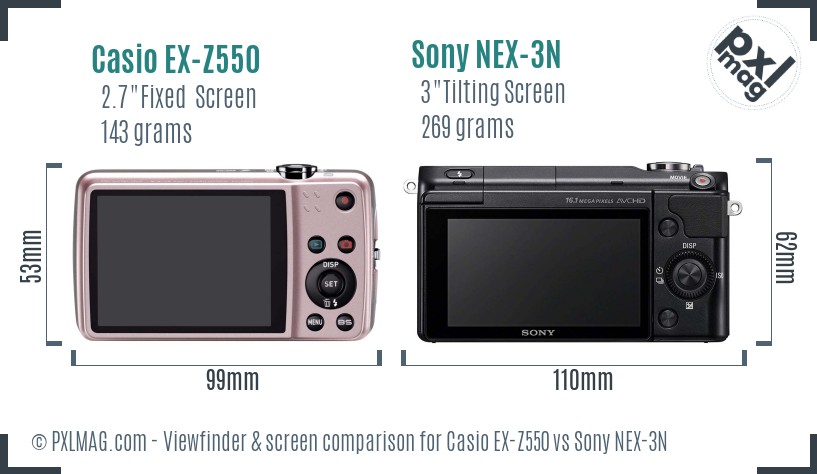 Casio EX-Z550 vs Sony NEX-3N Screen and Viewfinder comparison