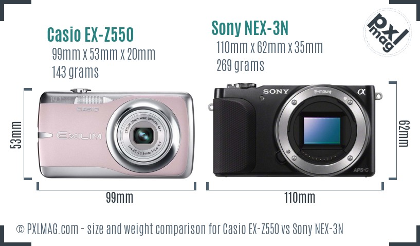 Casio EX-Z550 vs Sony NEX-3N size comparison