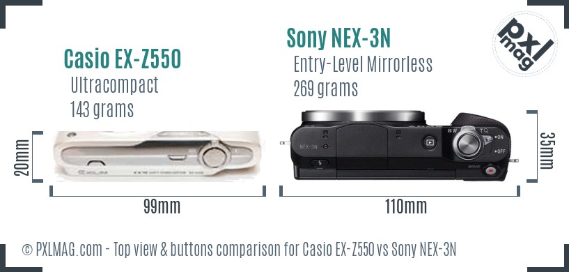 Casio EX-Z550 vs Sony NEX-3N top view buttons comparison