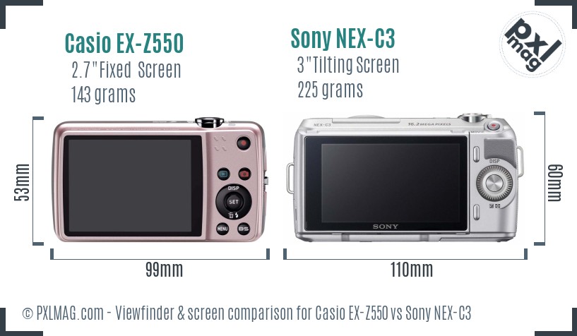 Casio EX-Z550 vs Sony NEX-C3 Screen and Viewfinder comparison