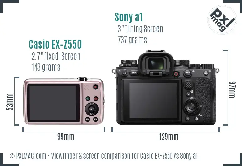 Casio EX-Z550 vs Sony a1 Screen and Viewfinder comparison