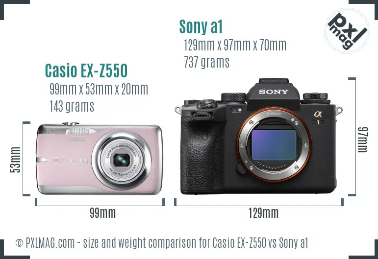 Casio EX-Z550 vs Sony a1 size comparison
