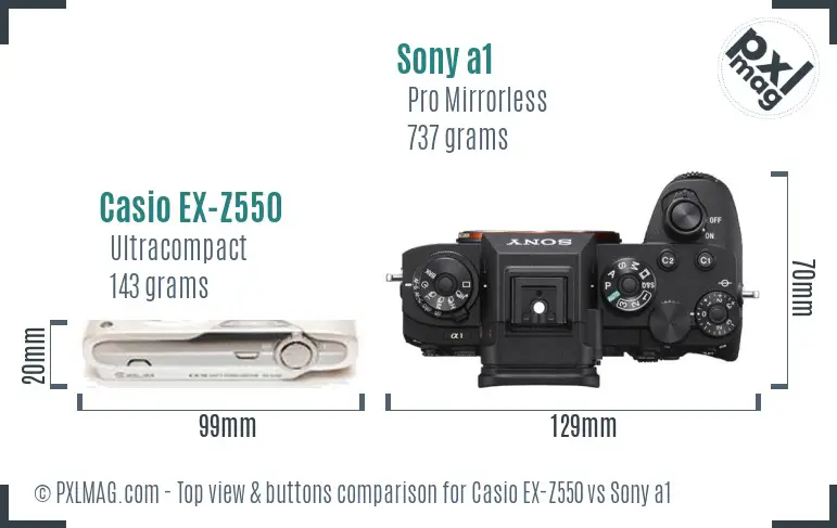 Casio EX-Z550 vs Sony a1 top view buttons comparison