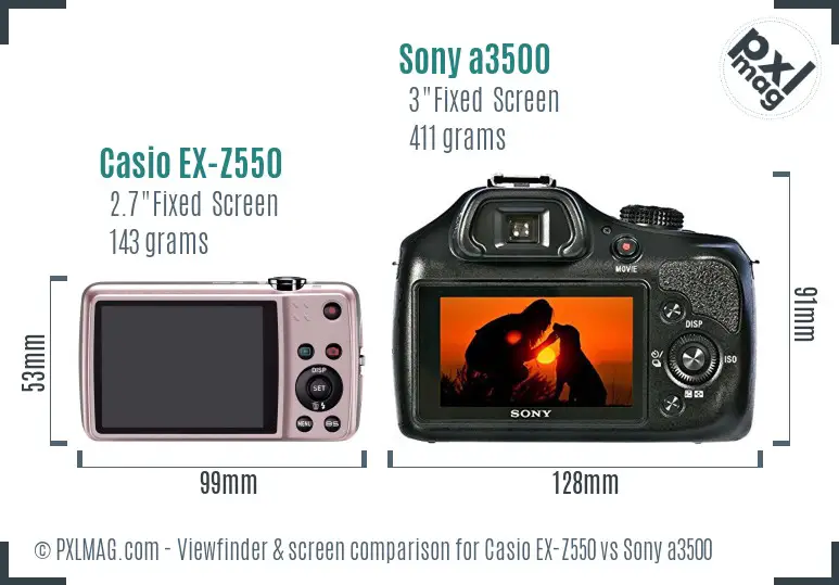Casio EX-Z550 vs Sony a3500 Screen and Viewfinder comparison