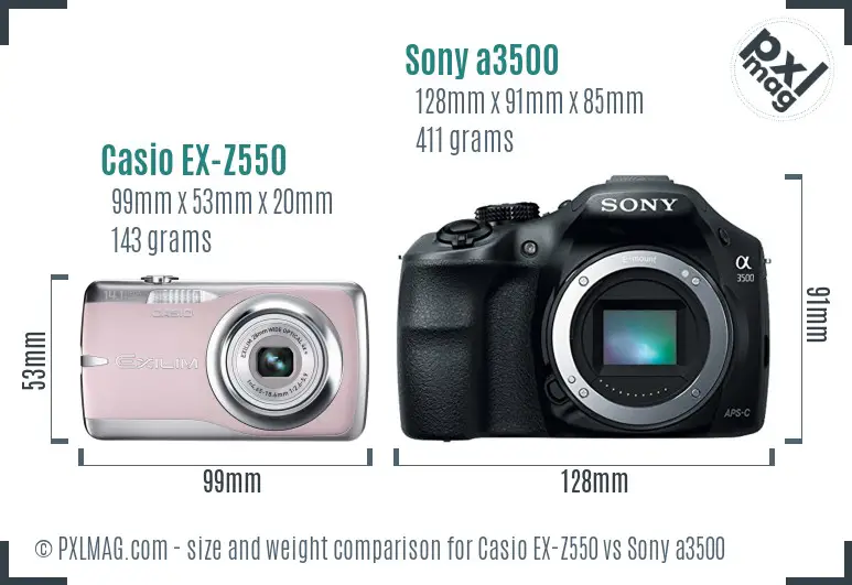 Casio EX-Z550 vs Sony a3500 size comparison