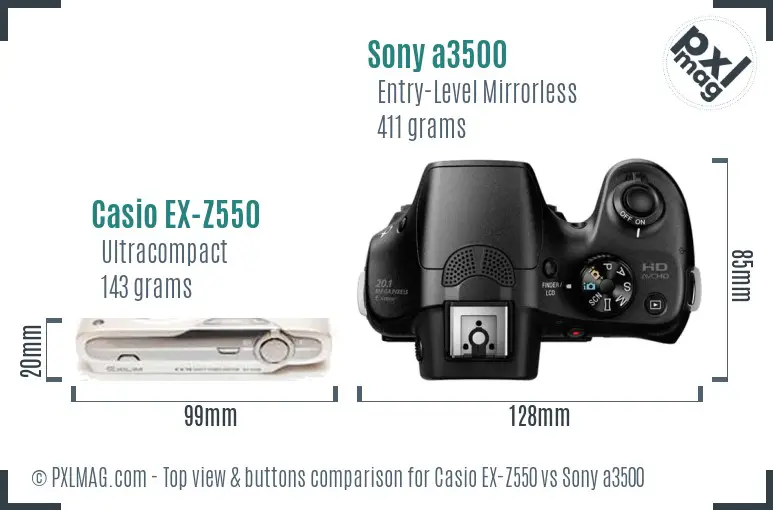 Casio EX-Z550 vs Sony a3500 top view buttons comparison