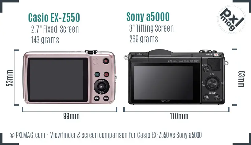 Casio EX-Z550 vs Sony a5000 Screen and Viewfinder comparison