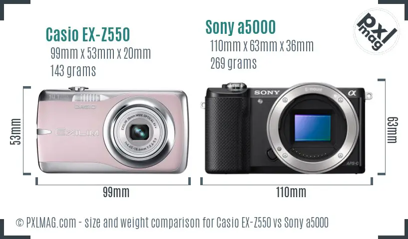 Casio EX-Z550 vs Sony a5000 size comparison