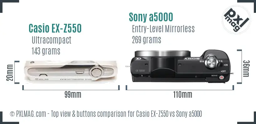 Casio EX-Z550 vs Sony a5000 top view buttons comparison