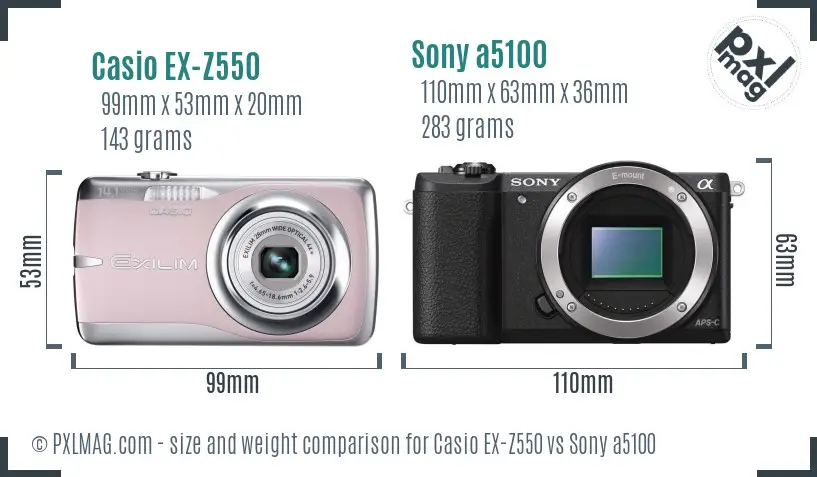 Casio EX-Z550 vs Sony a5100 size comparison Casio EX-Z550 vs Sony a5100 size comparison