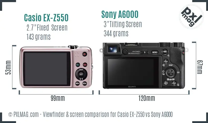 Casio EX-Z550 vs Sony A6000 Screen and Viewfinder comparison