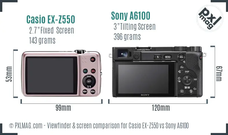 Casio EX-Z550 vs Sony A6100 Screen and Viewfinder comparison