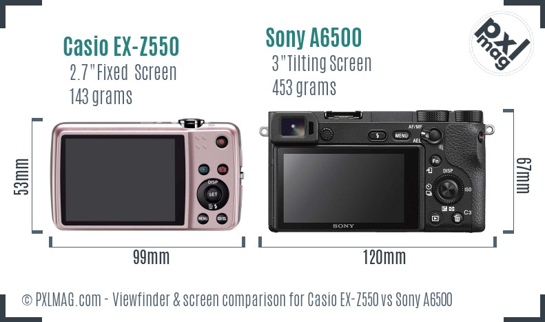 Casio EX-Z550 vs Sony A6500 Screen and Viewfinder comparison