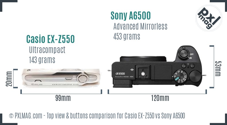 Casio EX-Z550 vs Sony A6500 top view buttons comparison