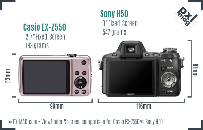Casio EX-Z550 vs Sony H50 Screen and Viewfinder comparison
