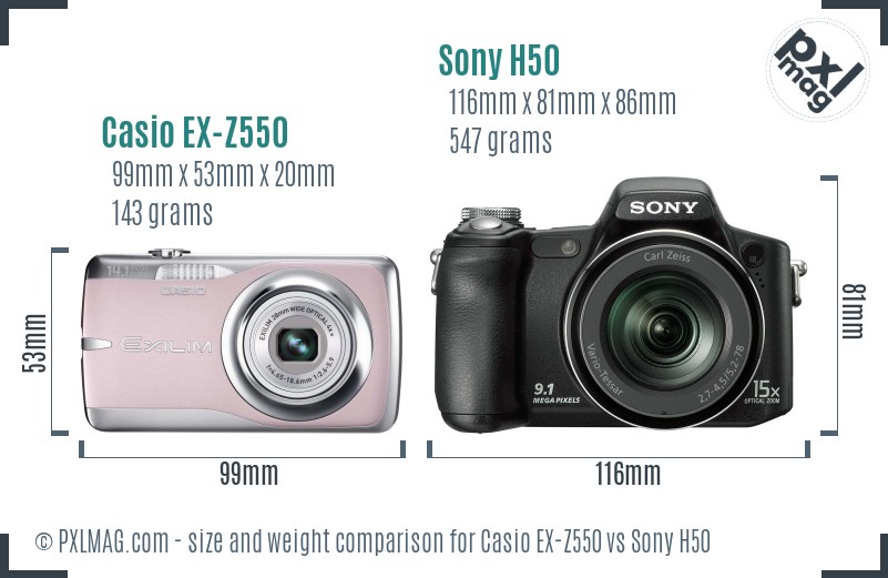 Casio EX-Z550 vs Sony H50 size comparison
