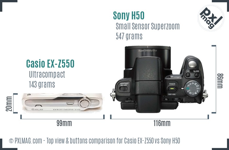 Casio EX-Z550 vs Sony H50 top view buttons comparison