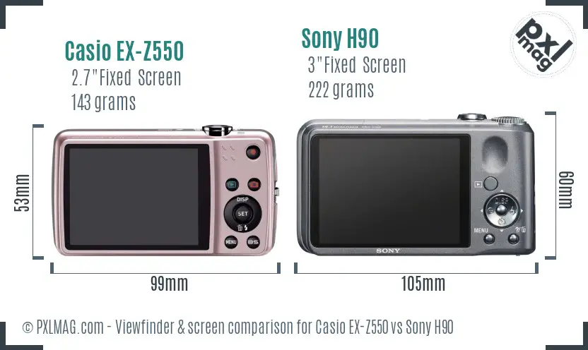 Casio EX-Z550 vs Sony H90 Screen and Viewfinder comparison