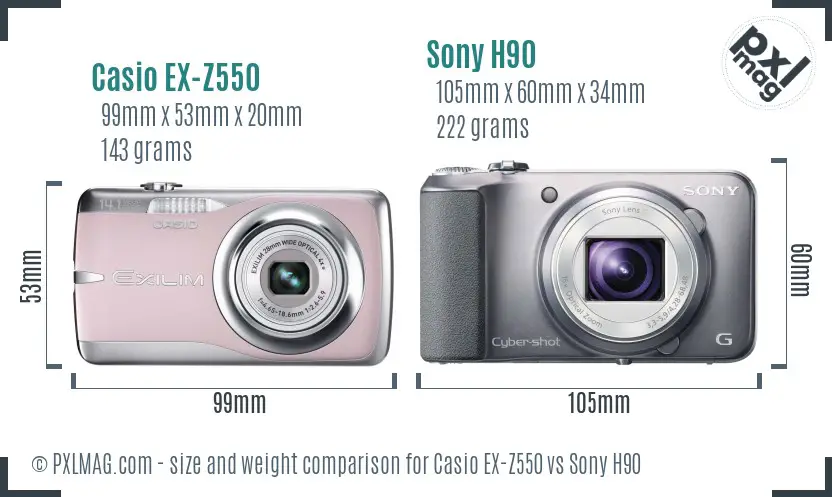 Casio EX-Z550 vs Sony H90 size comparison