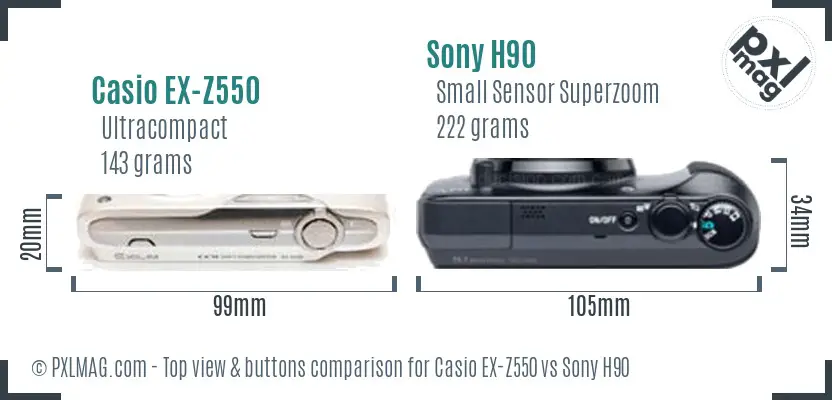 Casio EX-Z550 vs Sony H90 top view buttons comparison