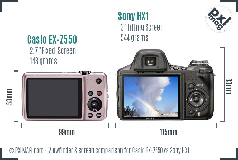 Casio EX-Z550 vs Sony HX1 Screen and Viewfinder comparison