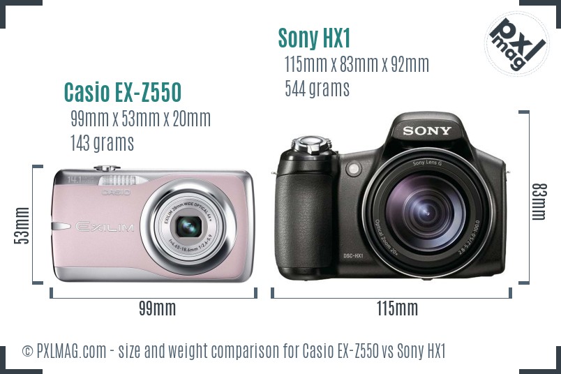 Casio EX-Z550 vs Sony HX1 size comparison Casio EX-Z550 vs Sony HX1 size comparison