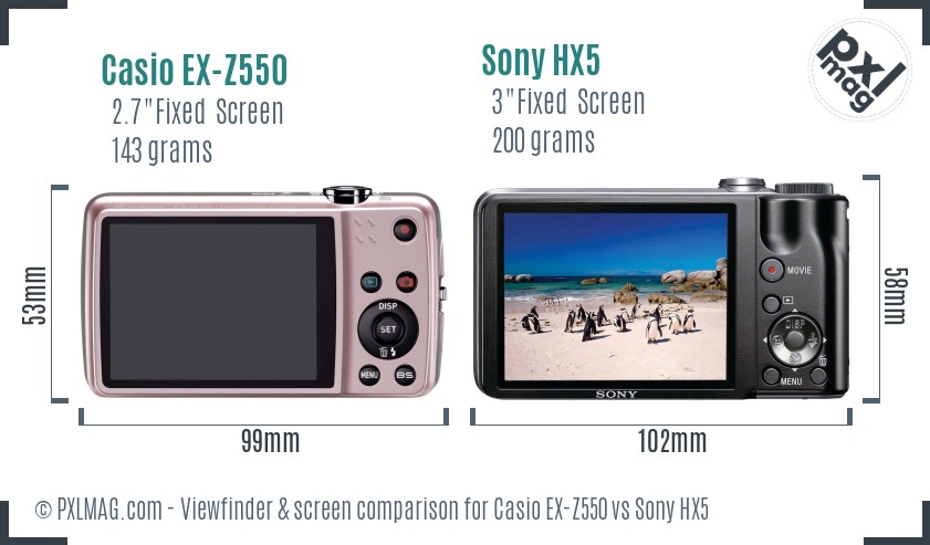 Casio EX-Z550 vs Sony HX5 Screen and Viewfinder comparison