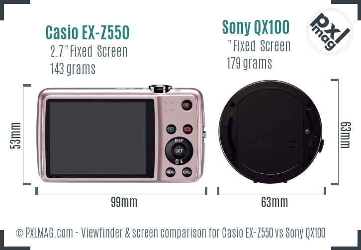 Casio EX-Z550 vs Sony QX100 Screen and Viewfinder comparison