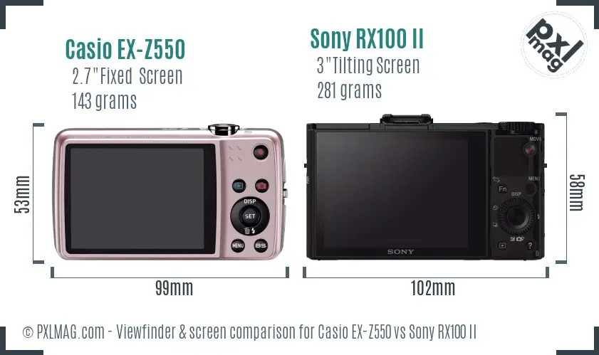 Casio EX-Z550 vs Sony RX100 II Screen and Viewfinder comparison
