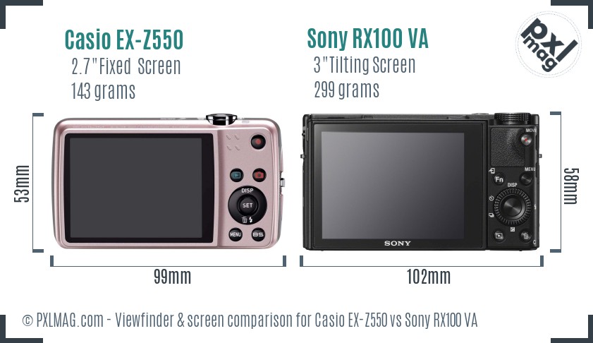 Casio EX-Z550 vs Sony RX100 VA Screen and Viewfinder comparison