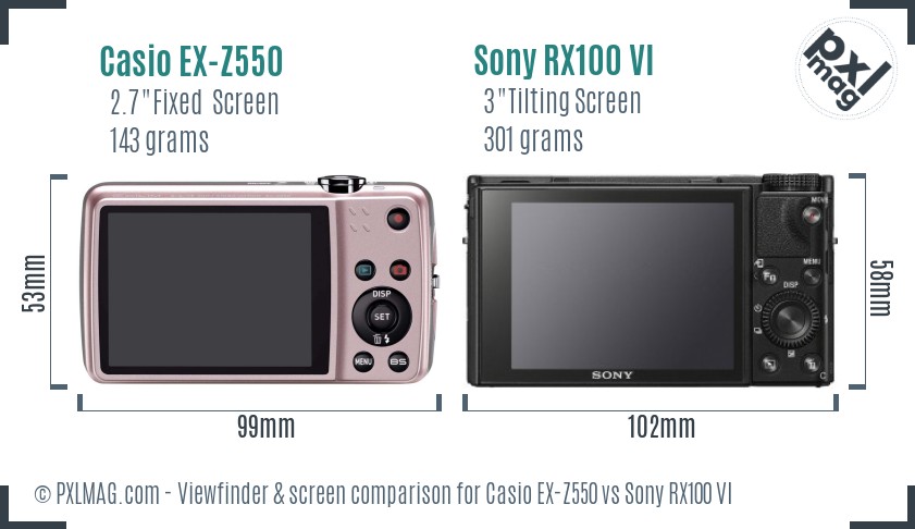 Casio EX-Z550 vs Sony RX100 VI Screen and Viewfinder comparison