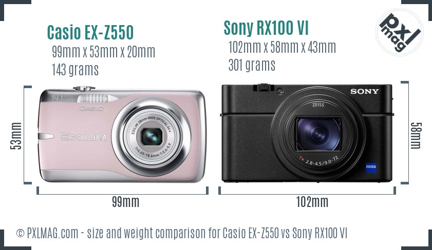 Casio EX-Z550 vs Sony RX100 VI size comparison Casio EX-Z550 vs Sony RX100 VI size comparison