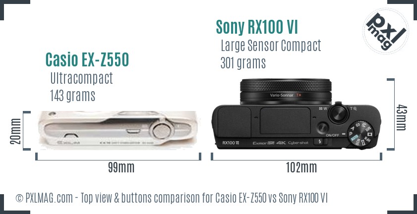 Casio EX-Z550 vs Sony RX100 VI top view buttons comparison