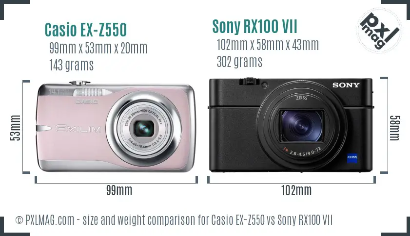 Casio EX-Z550 vs Sony RX100 VII size comparison Casio EX-Z550 vs Sony RX100 VII size comparison