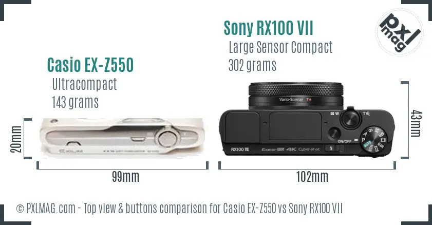 Casio EX-Z550 vs Sony RX100 VII top view buttons comparison