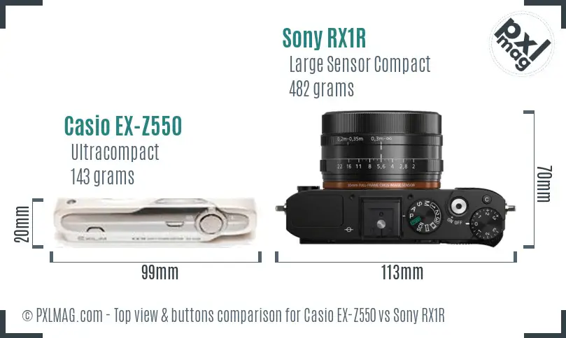 Casio EX-Z550 vs Sony RX1R top view buttons comparison Casio EX-Z550 vs Sony RX1R top view buttons comparison