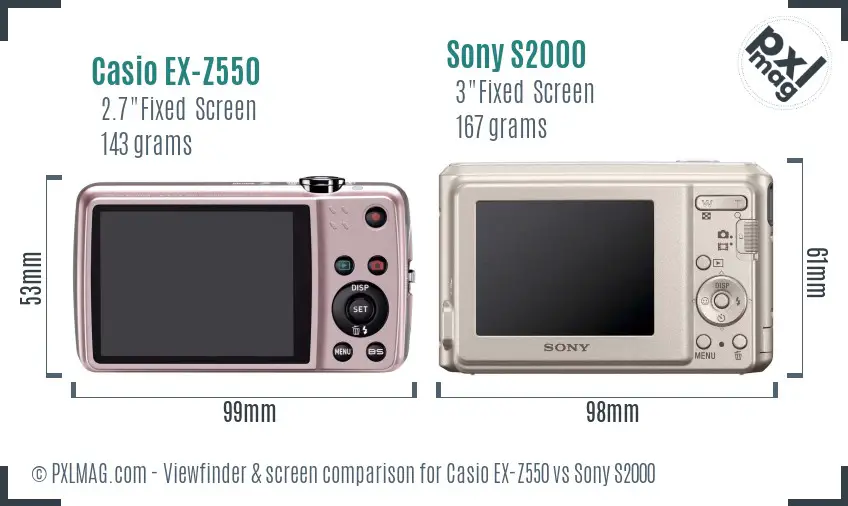 Casio EX-Z550 vs Sony S2000 Screen and Viewfinder comparison