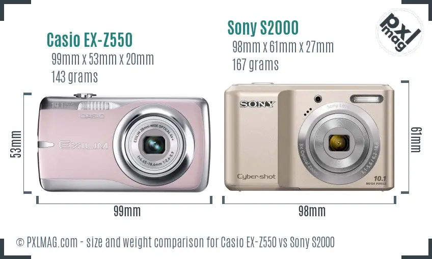 Casio EX-Z550 vs Sony S2000 size comparison Casio EX-Z550 vs Sony S2000 size comparison