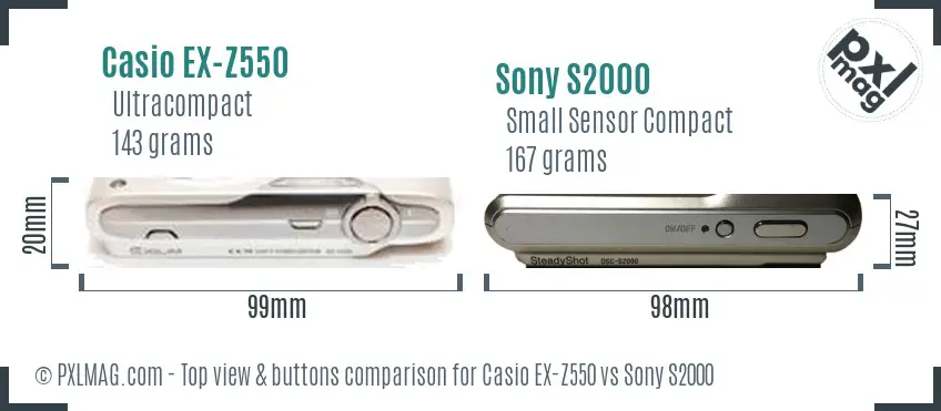 Casio EX-Z550 vs Sony S2000 top view buttons comparison