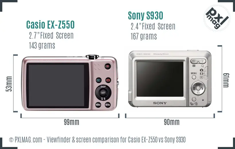 Casio EX-Z550 vs Sony S930 Screen and Viewfinder comparison