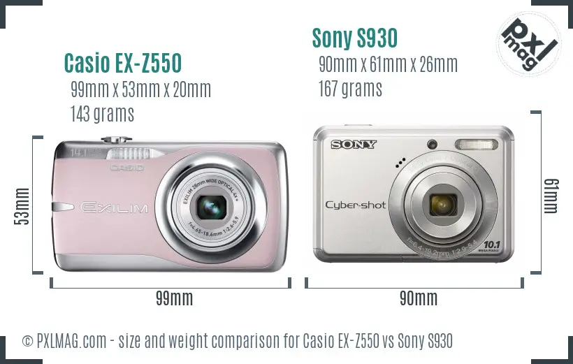 Casio EX-Z550 vs Sony S930 size comparison