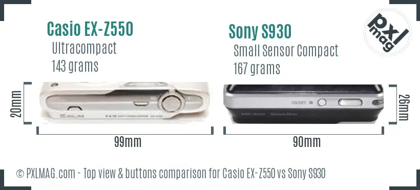 Casio EX-Z550 vs Sony S930 top view buttons comparison