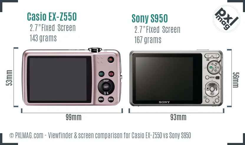 Casio EX-Z550 vs Sony S950 Screen and Viewfinder comparison