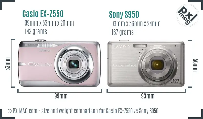 Casio EX-Z550 vs Sony S950 size comparison