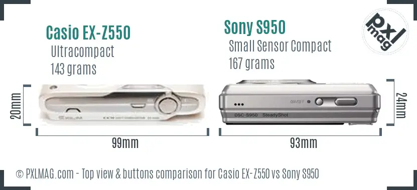 Casio EX-Z550 vs Sony S950 top view buttons comparison