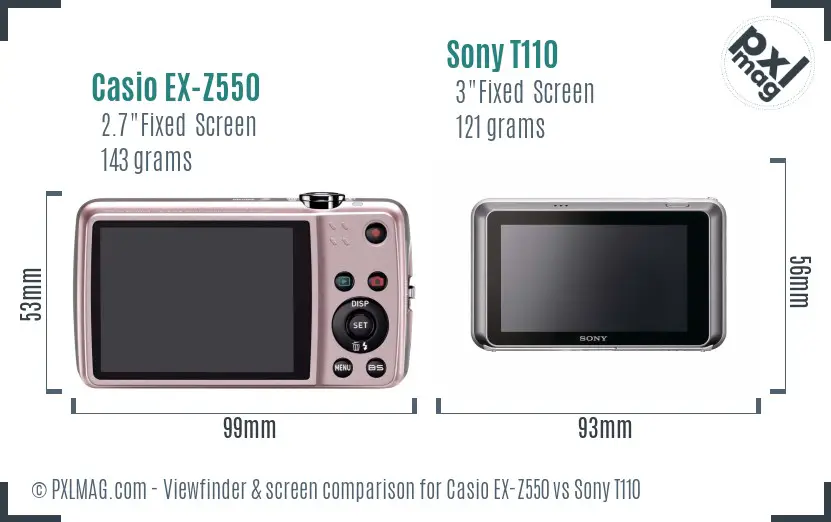 Casio EX-Z550 vs Sony T110 Screen and Viewfinder comparison Casio EX-Z550 vs Sony T110 Screen and Viewfinder comparison
